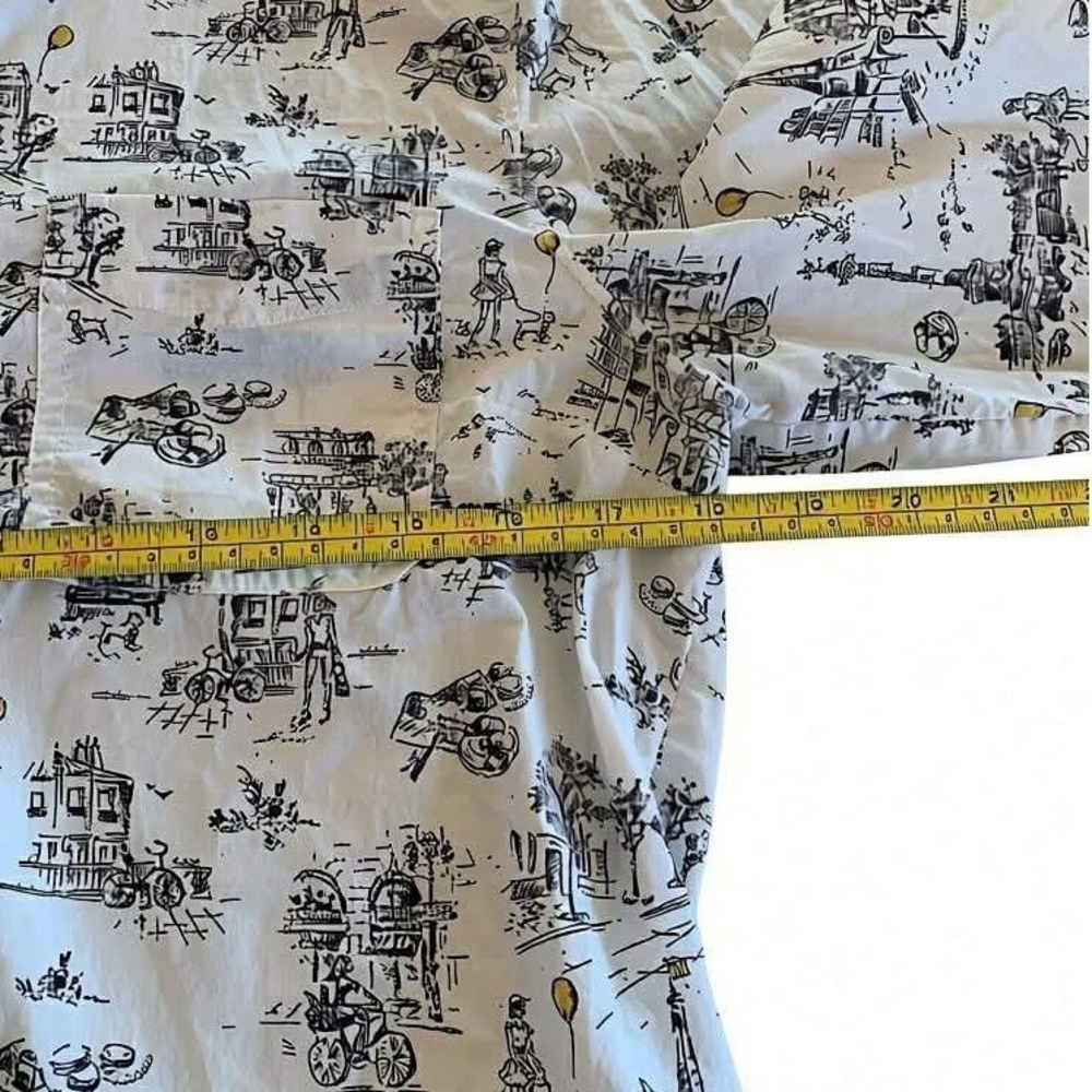 Caslon Button Down Shirt Small White Paris Print Long Sleeve Cotton Travel - Picture 6 of 8